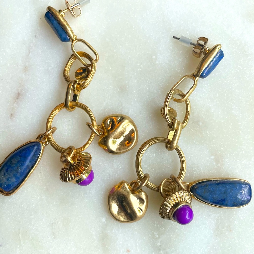 Natural Rock Vintage Gold Wire Dropping Earring - Picture 1 of 7
